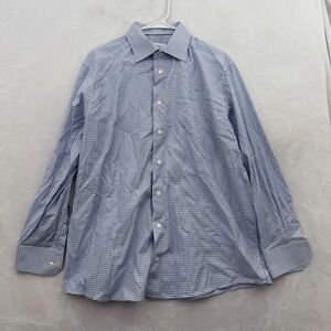 Eton Dress Contemporary Shirt Men 44 17.5 Blue Plaid Business Casual Button Up